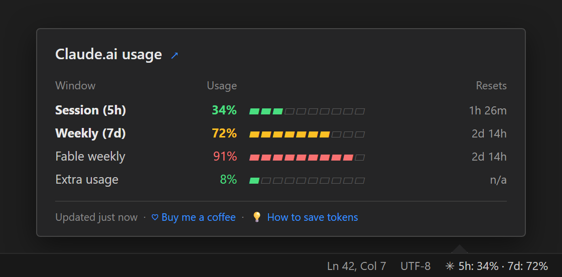 Claude.ai Token Tracker hover panel